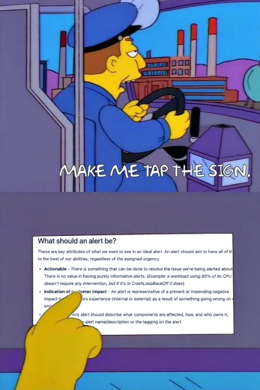 Simpsons meme of "don't make me tap the sign" but instead it says make me tap the sign, and the sign is a screenshot of our philosophy doc